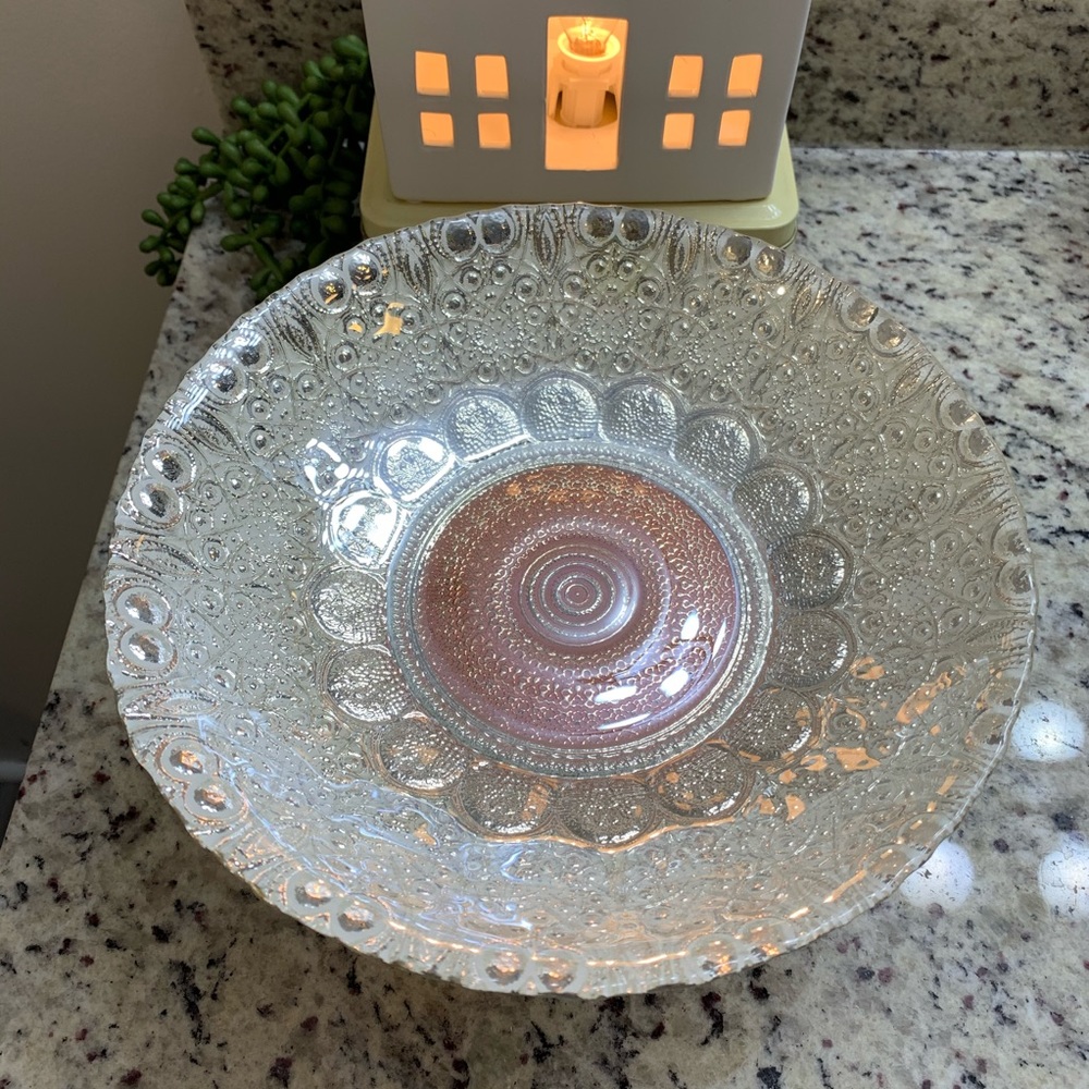 Silver and pink luster foil shiny glass bowl